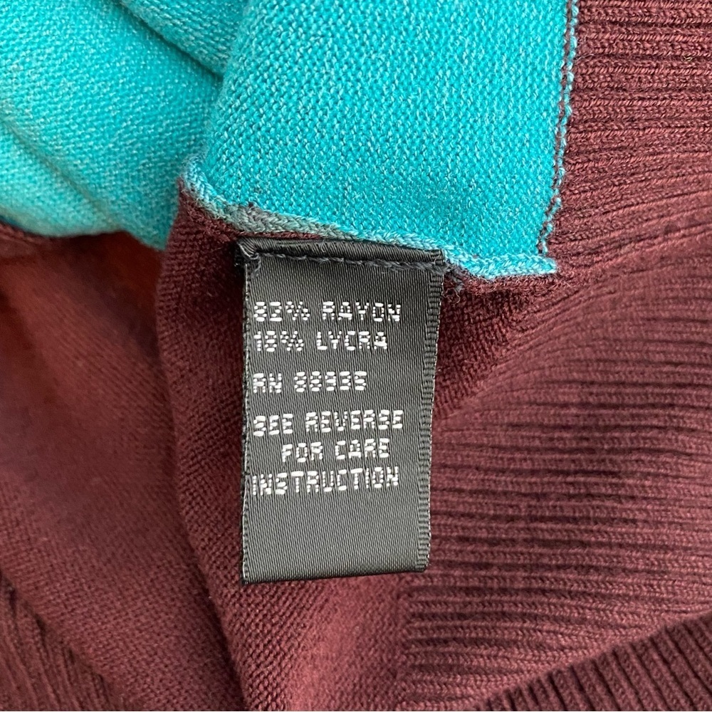 Michelle Nicole Burgundy and Teal Beaded Button Front Cardigan Sweater - Picture 8 of 8